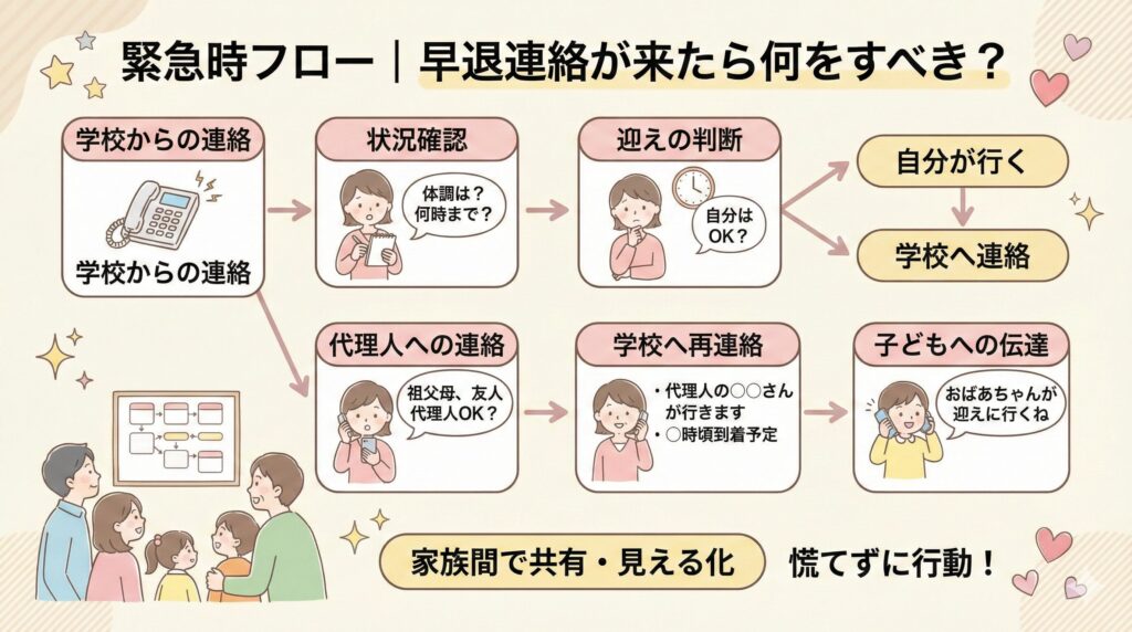 小学校からお迎え連絡があっても行けない時に慌てないための備え