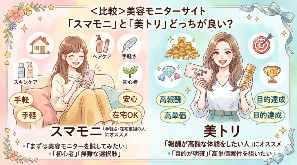 <比較>美容モニターサイト「スマモニ」と「美トリ」どっちが良い?