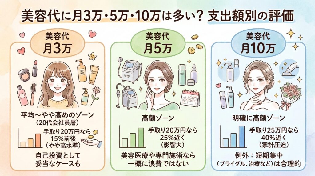 美容代に月3万・5万・10万は多い？支出額別の評価